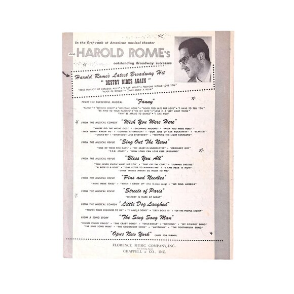 Vintage Fanny Main Theme Sheet Music 1954 Harold Rome Joshua Logan Leslie Caron - Picture 2 of 3